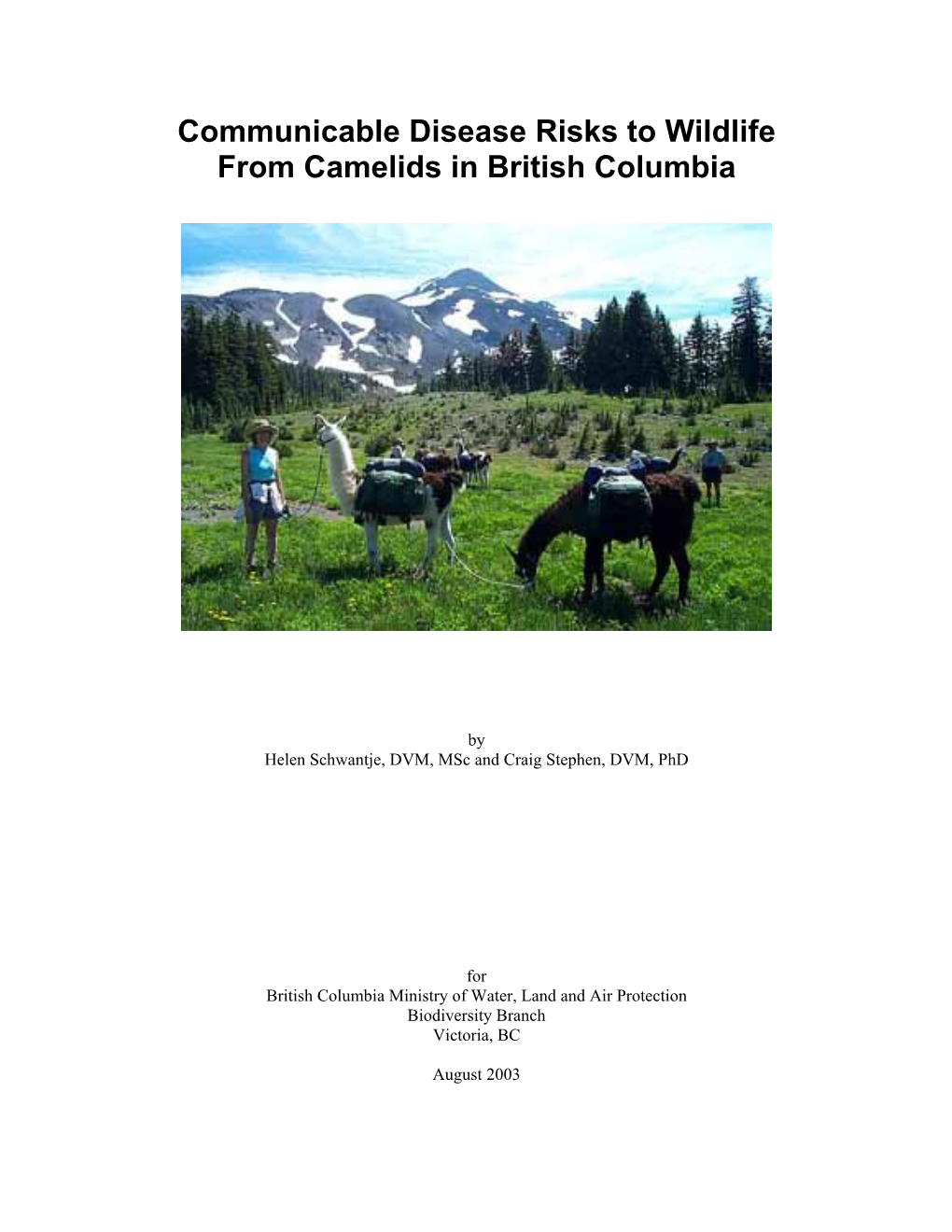 Communicable Disease Risks to Wildlife from Camelids in British Columbia