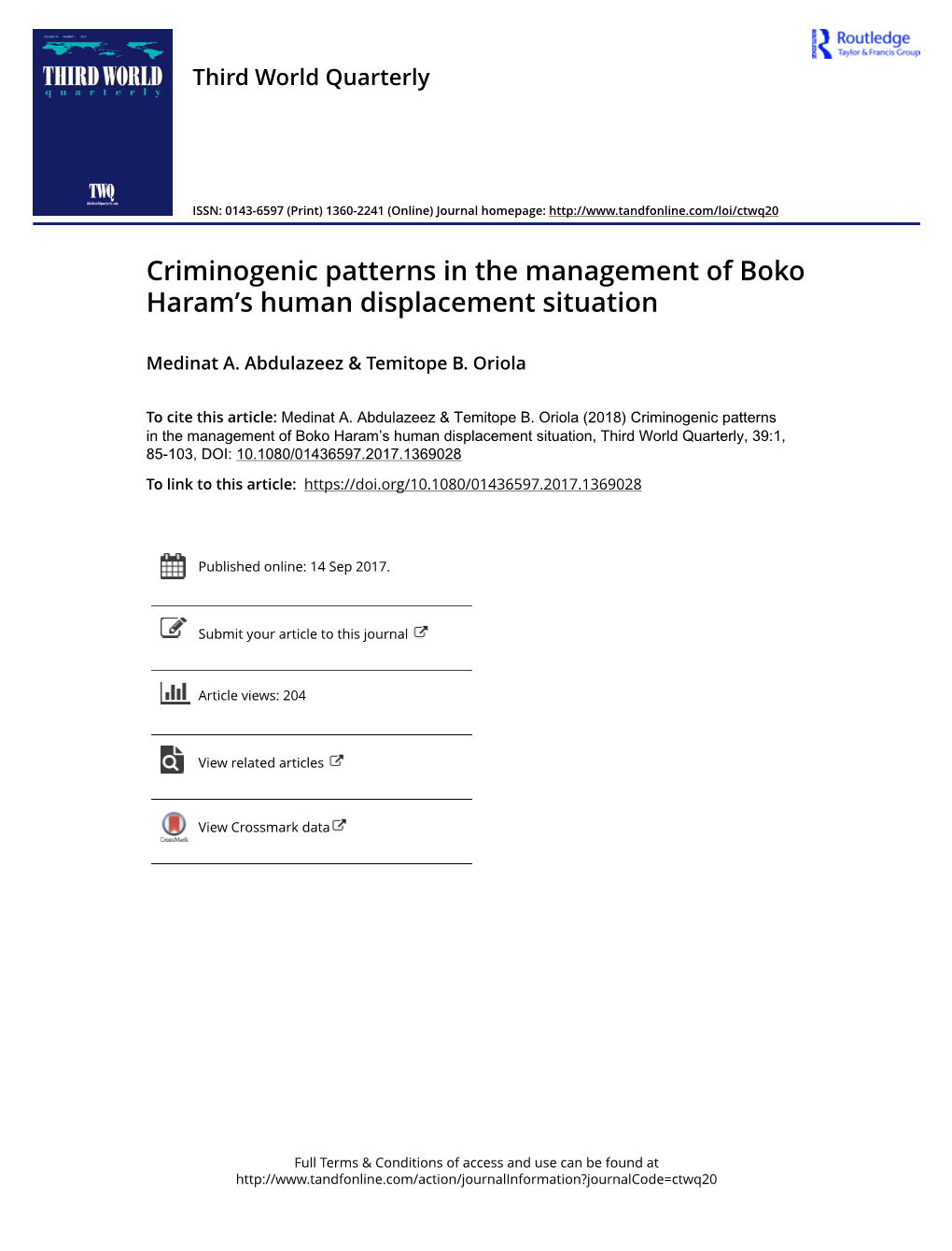 Criminogenic Patterns in the Management of Boko Haram's
