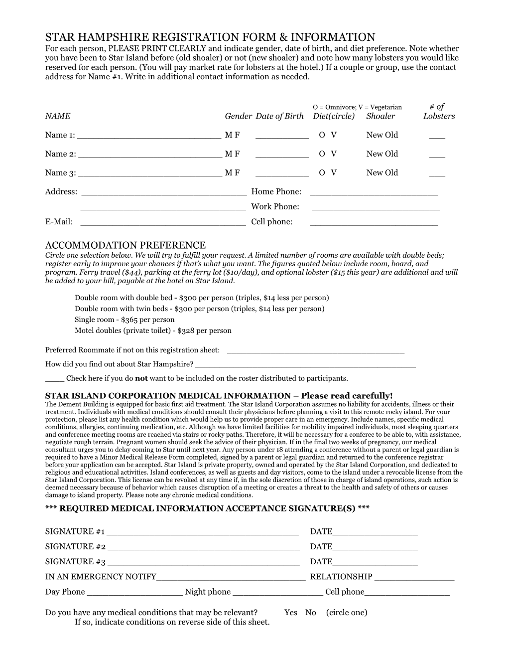 Star Hampshire Registration Form & Information