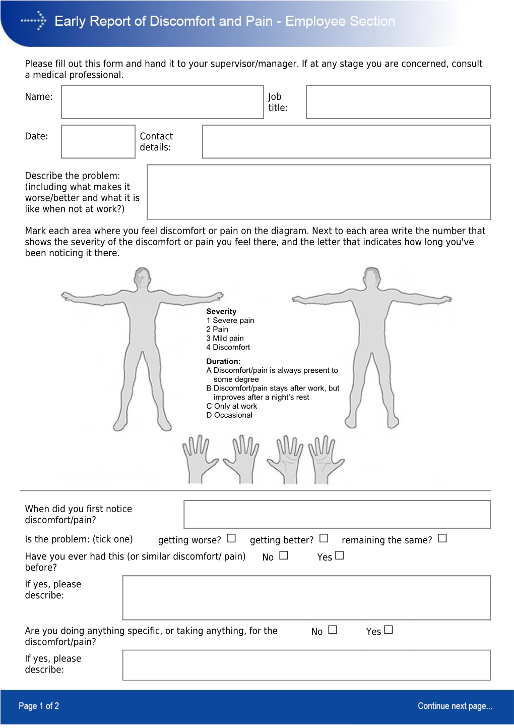 Please Fill out This Form and Hand It to Your Supervisor/Manager. If at Any Stage You Are