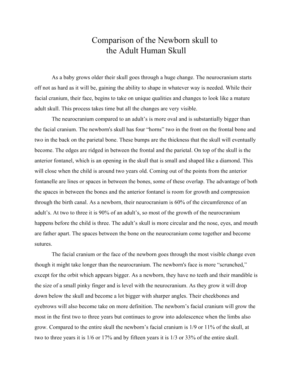 Comparison of the Newborn Skull to the Adult Human Skull