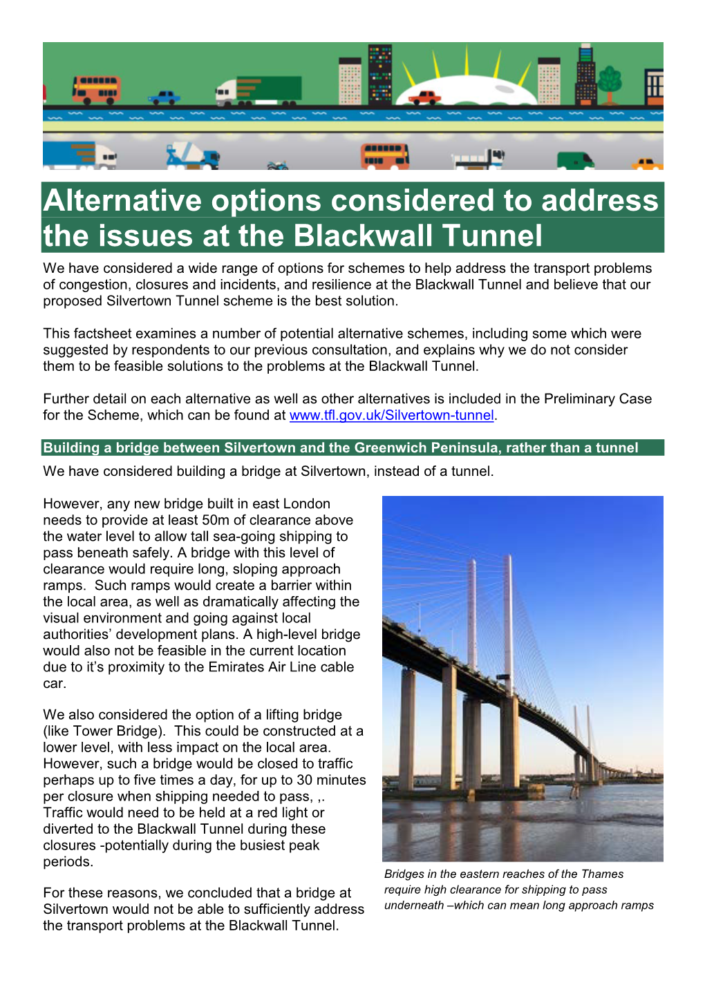 Alternative Options Investigated to Address the Issues at Blackwall Tunnel