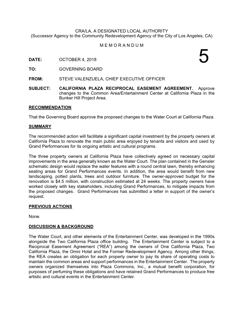 CRA/LA, a DESIGNATED LOCAL AUTHORITY (Successor Agency to the Community Redevelopment Agency of the City of Los Angeles, CA)