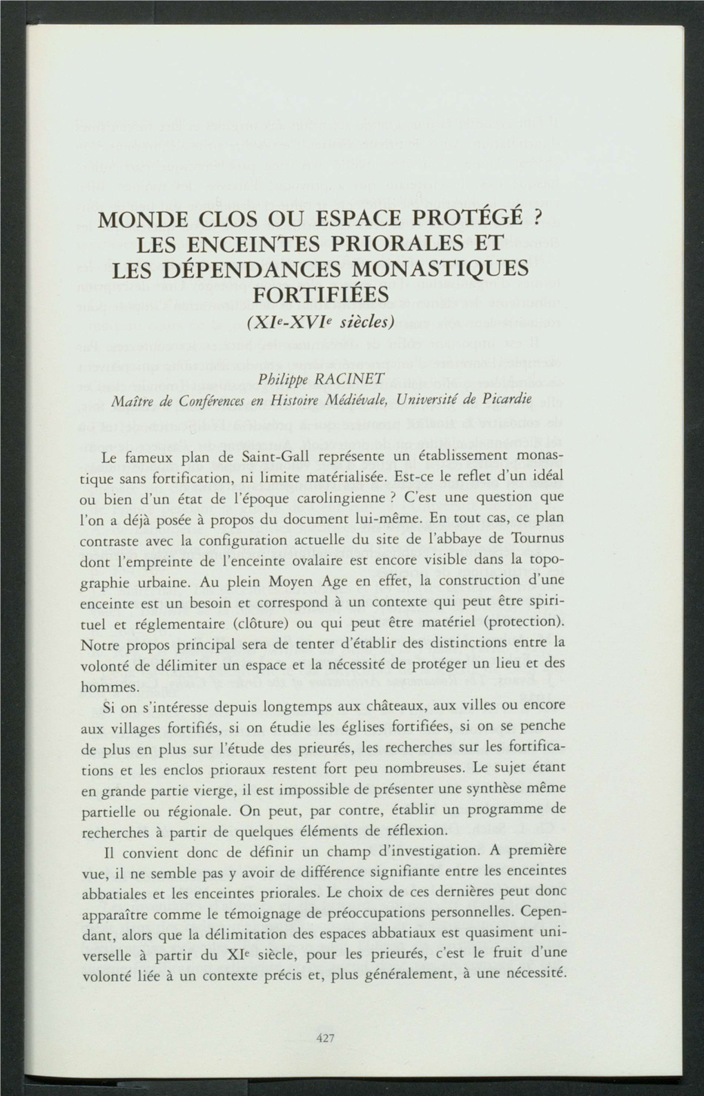 LES DÉPENDANCES MONASTIQUES FORTIFIÉES (Xle-Xvl' Siècles)