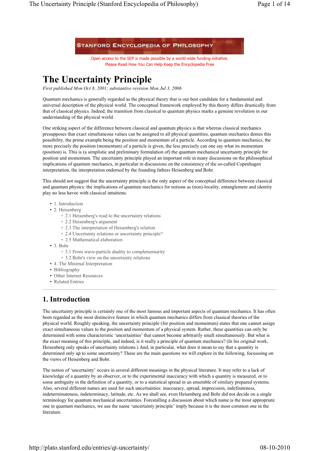 The Uncertainty Principle (Stanford Encyclopedia of Philosophy) Page 1 of 14