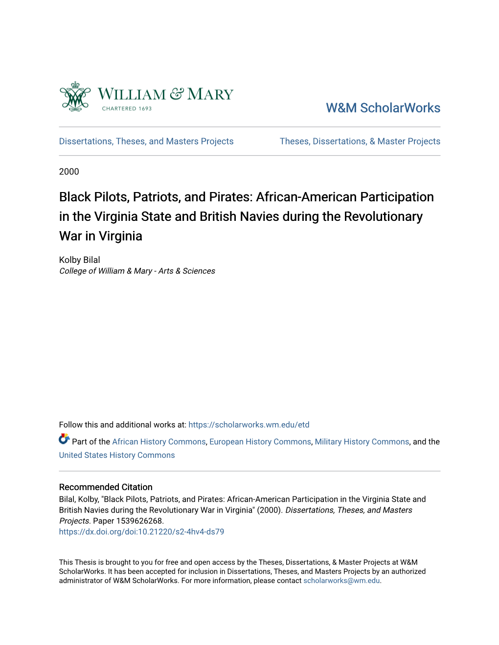 Black Pilots, Patriots, and Pirates: African-American Participation in the Virginia State and British Navies During the Revolutionary War in Virginia