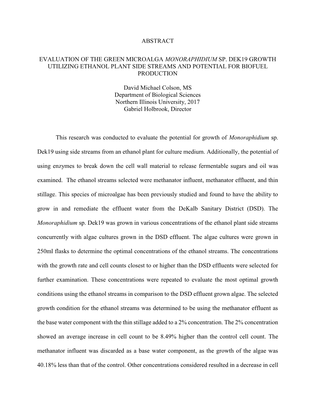 Abstract Evaluation of the Green Microalga