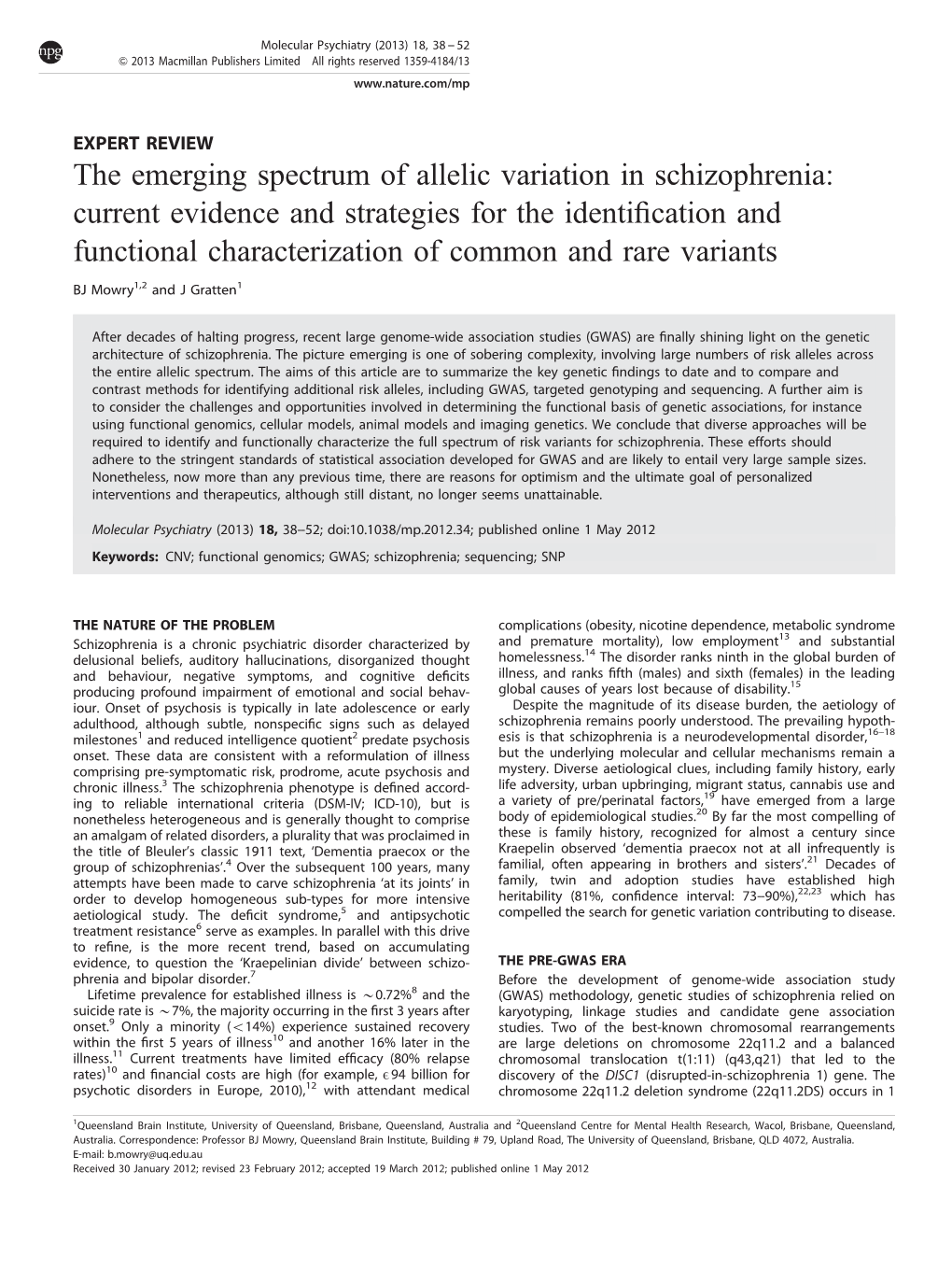 The Emerging Spectrum of Allelic Variation in Schizophrenia