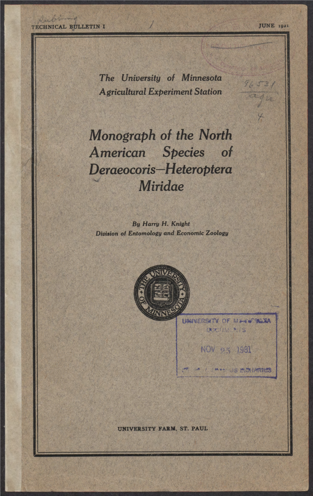 Monograph of the North American Species of Deraeocoris—Heteroptera Miridae