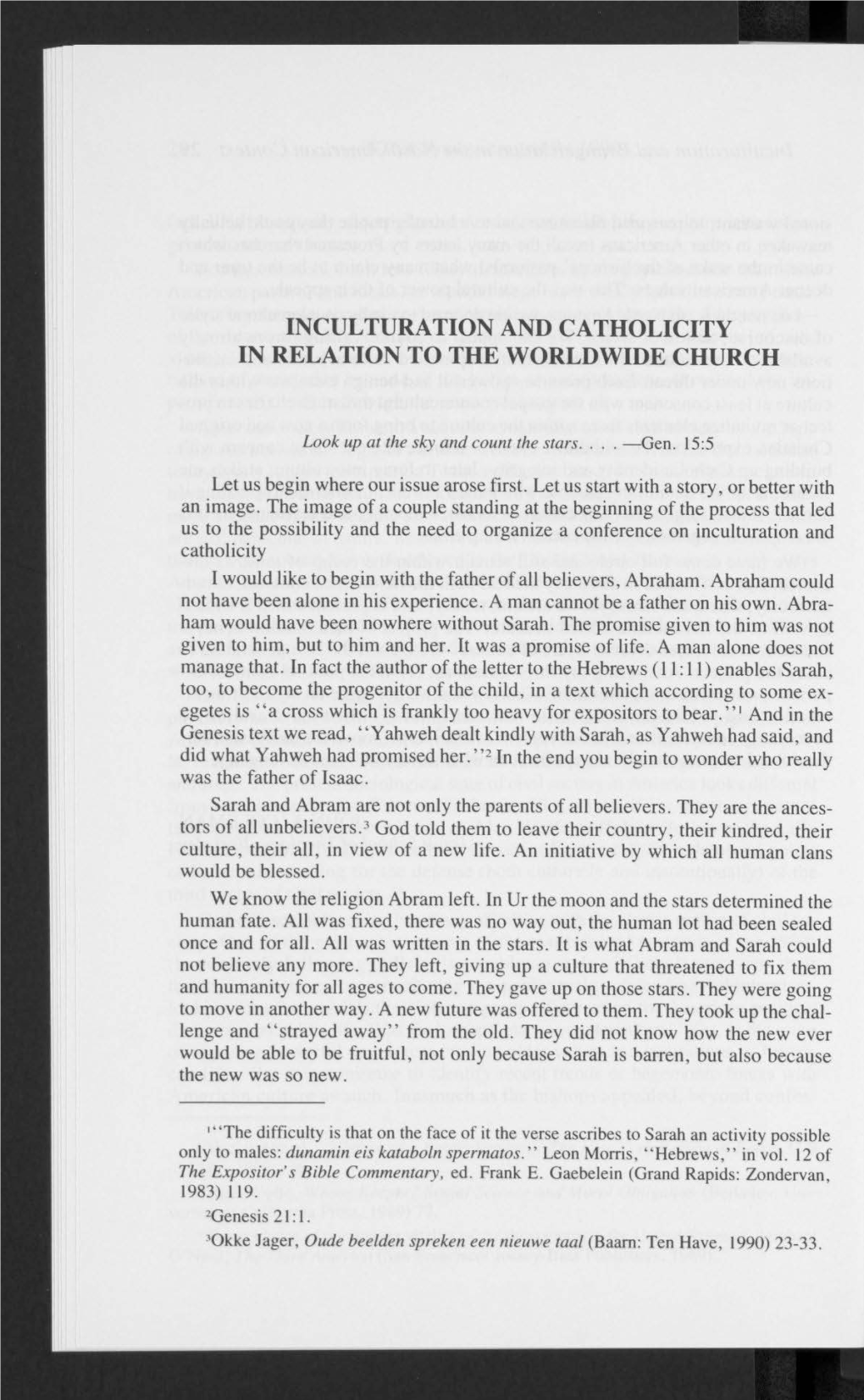 Inculturation and Catholicity in Relation to the Worldwide Church