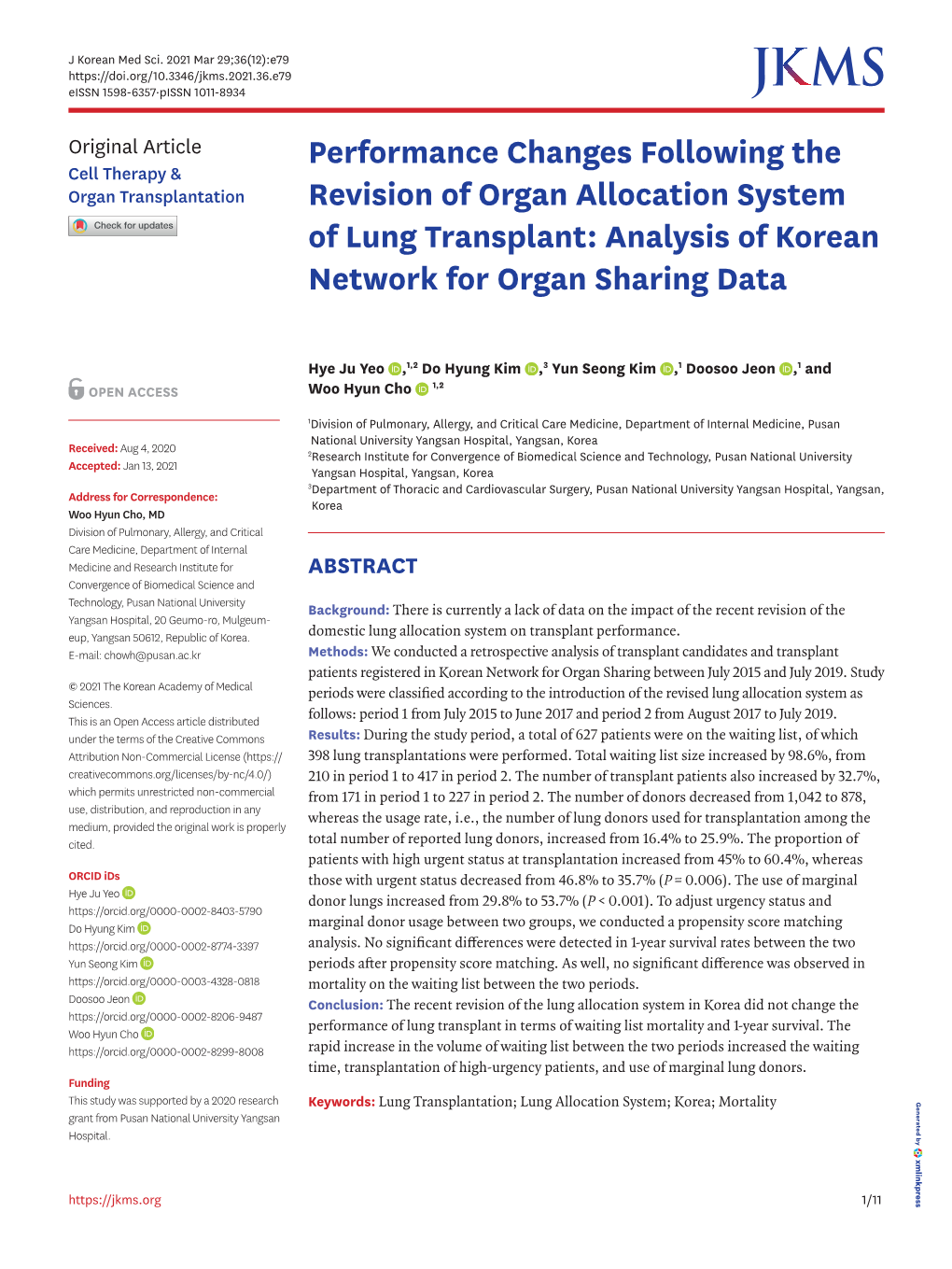 Performance Changes Following the Revision of Organ Allocation System of Lung Transplant