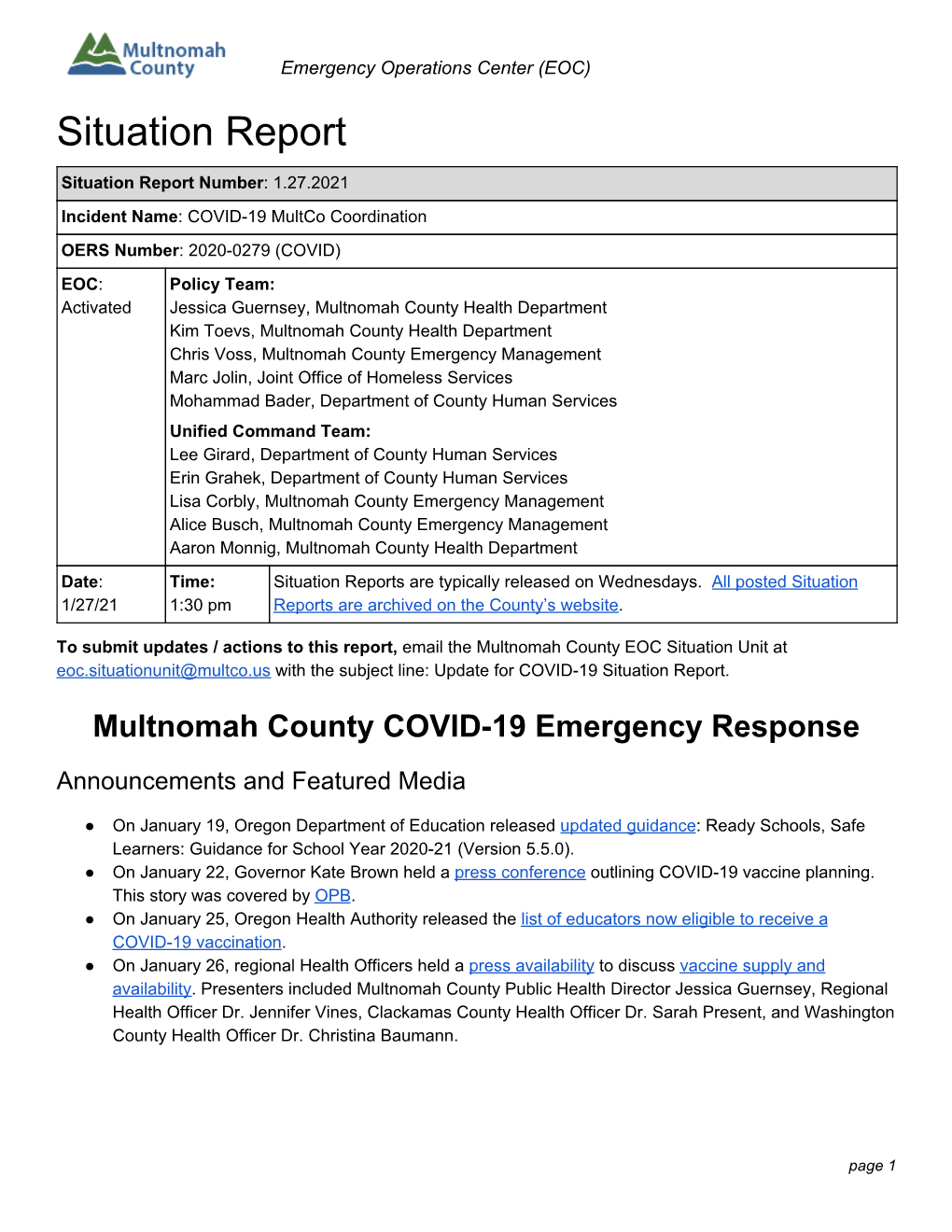 COVID-19 Situation Report