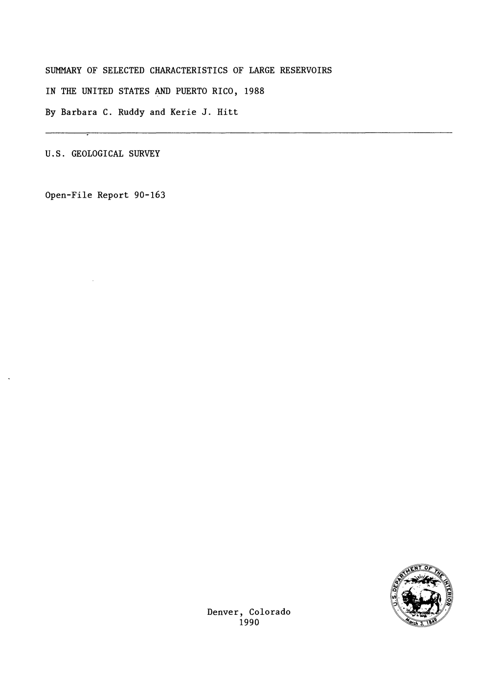 Summary of Selected Characteristics of Large Reservoirs