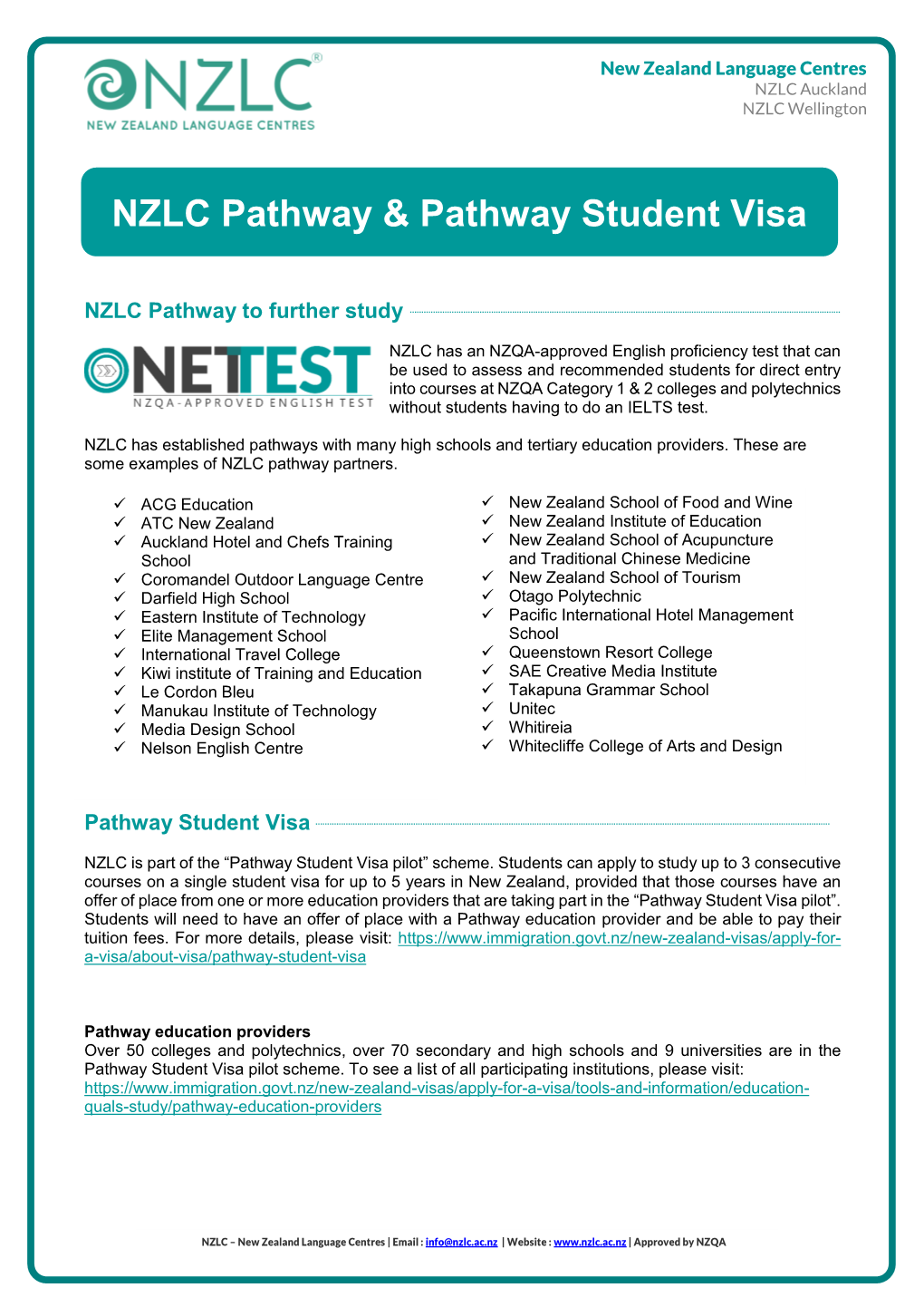 NZLC Pathway & Pathway Student Visa