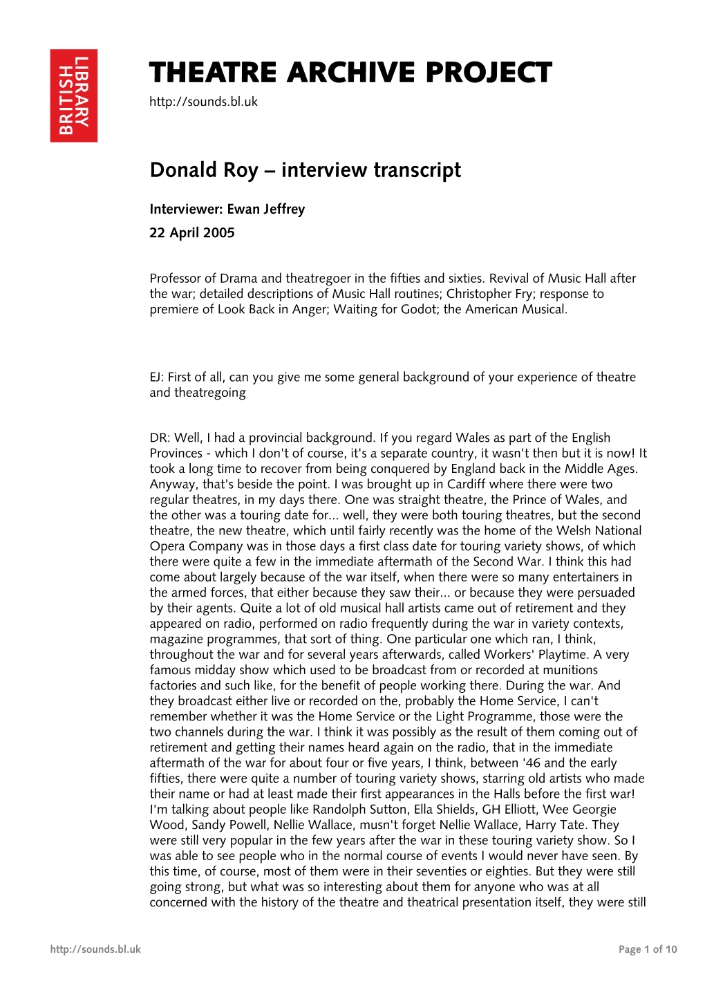Donald Roy – Interview Transcript