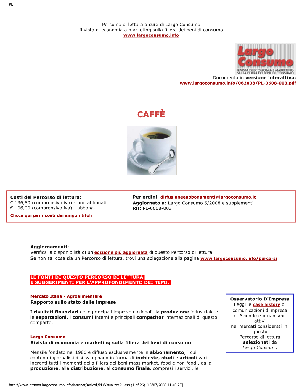 Il Mercato Italia Del Caffè