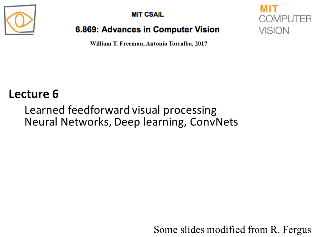 Lecture 6 Learned Feedforward Visual Processing Neural Networks, Deep Learning, Convnets