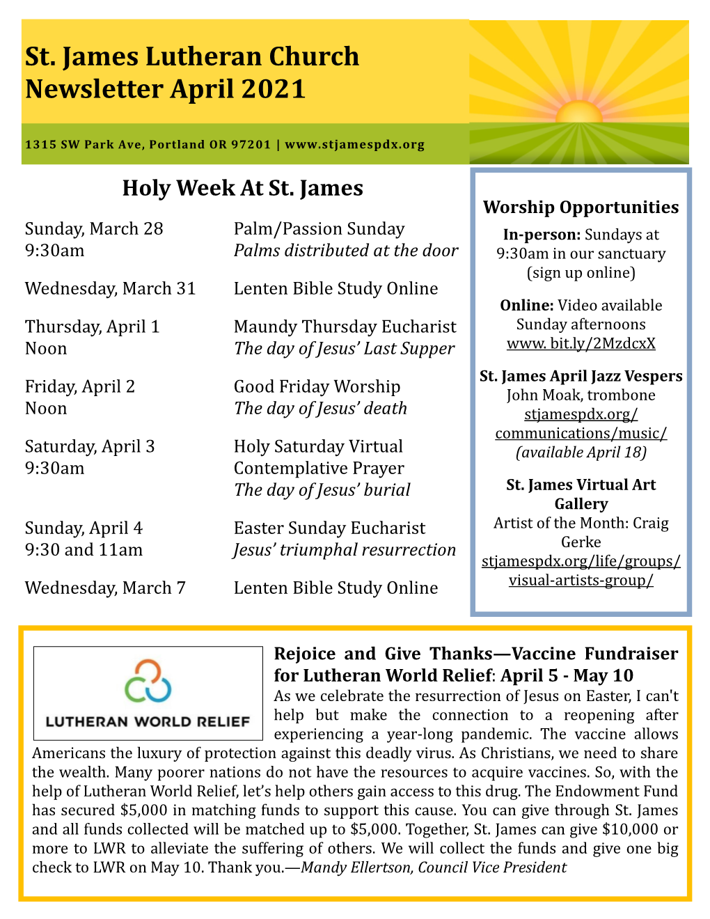 St. James Lutheran Church Newsletter April 2021