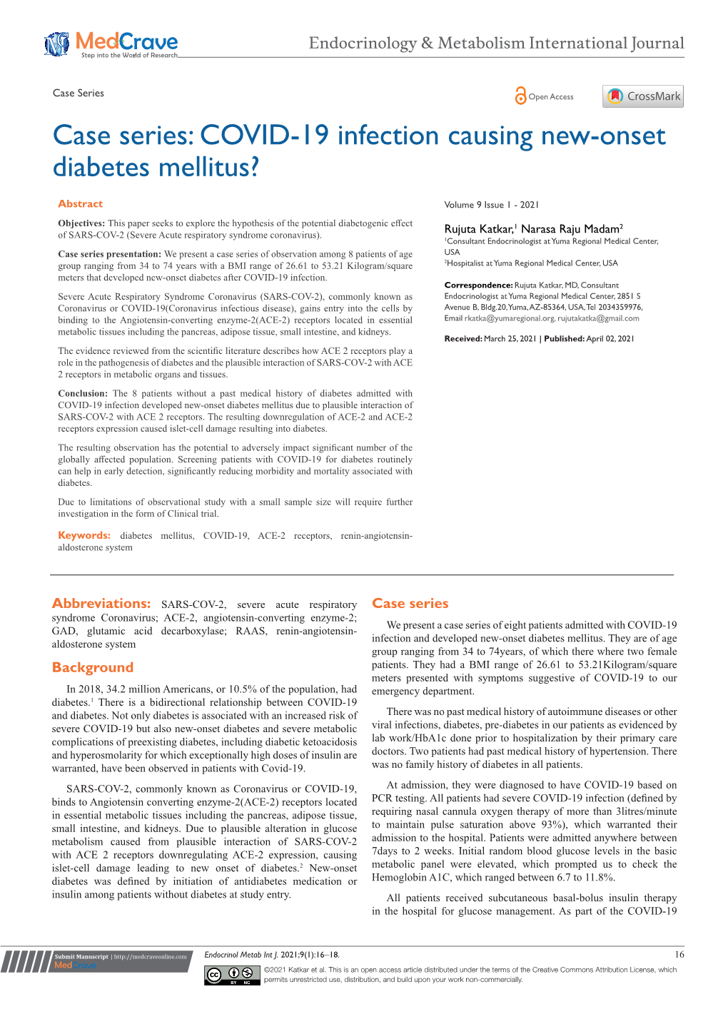 Case Series: COVID-19 Infection Causing New-Onset Diabetes Mellitus?