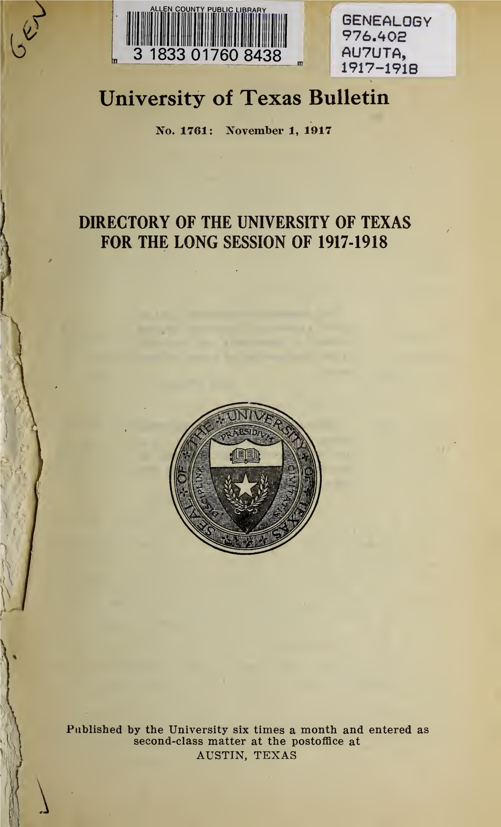 Directory of the University of Texas for the Session of