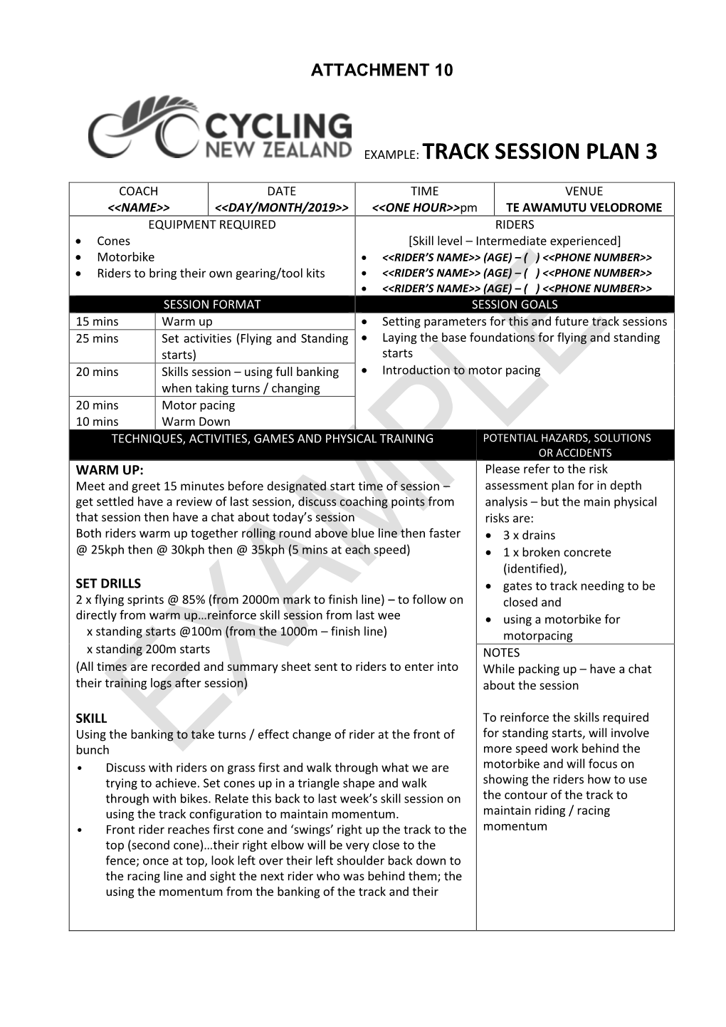 Example: Track Session Plan 3