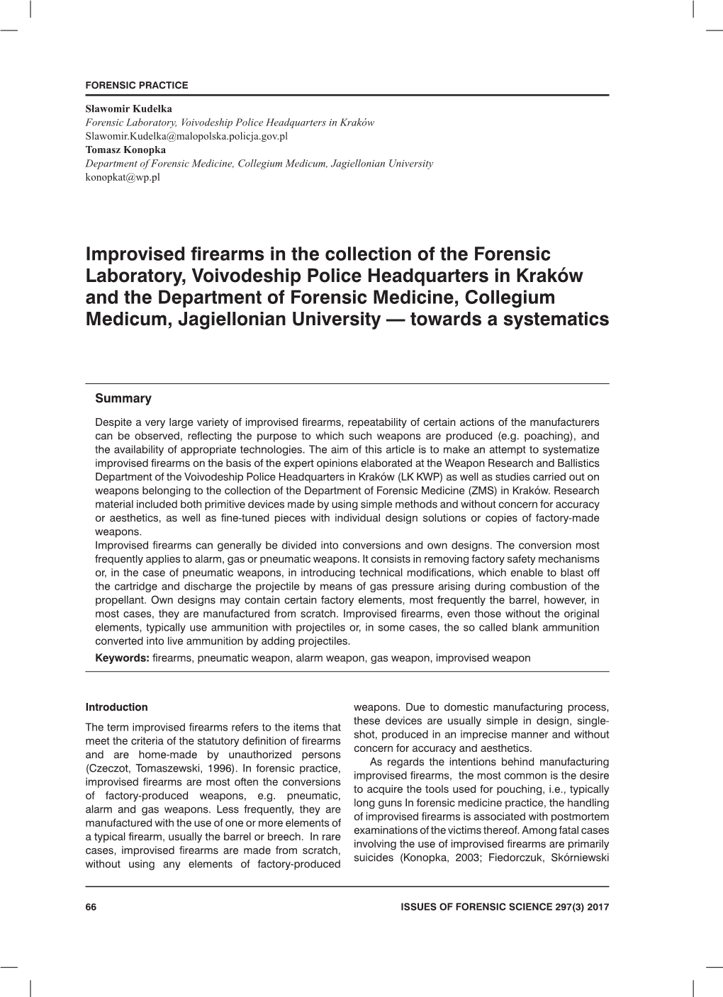 Improvised Firearms in the Collection of the Forensic Laboratory