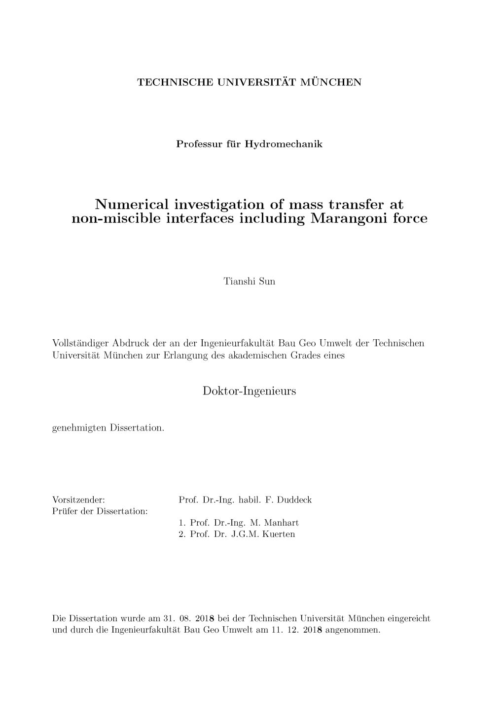 Mass Transfer with the Marangoni Effect 87 7.1 Objectives