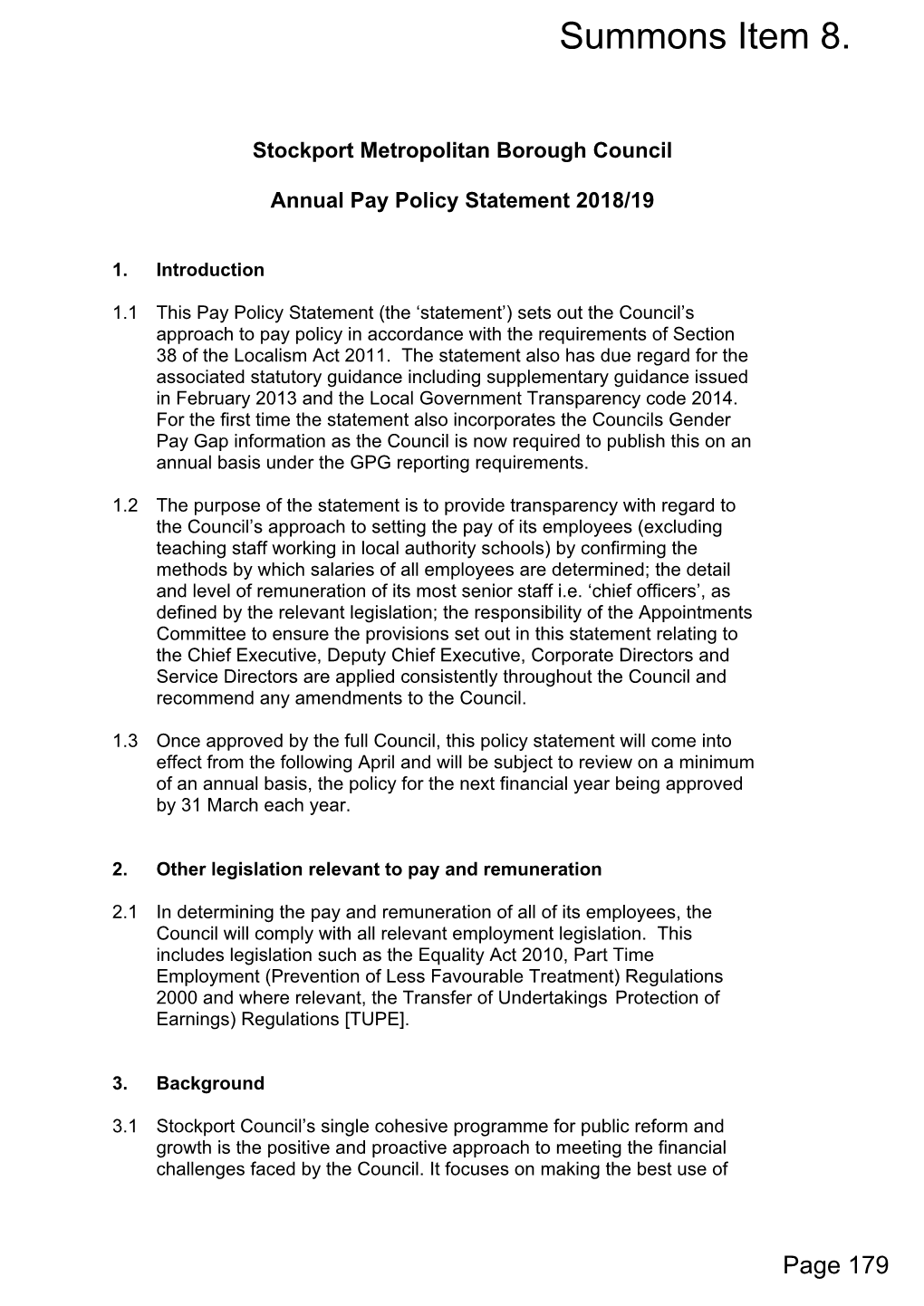 Annual Pay Policy Statement 2018/2019