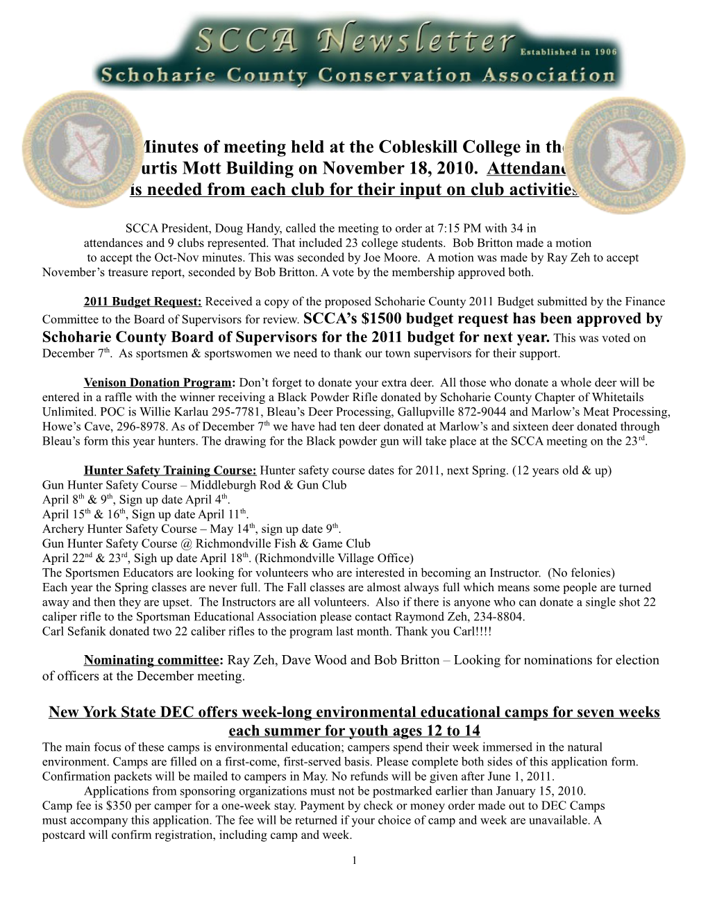 Minutes of Meeting Held at the Cobleskill College in The