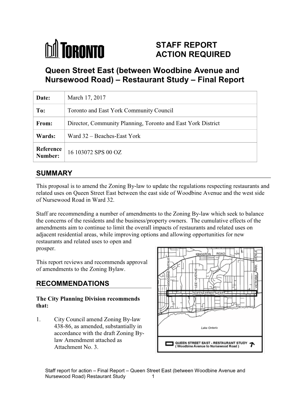 (Between Woodbine Avenue and Nursewood Road) – Restaurant Study – Final Report