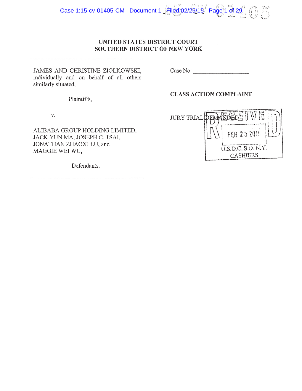 Case 1:15-Cv-01405-CM Document 1 Filed 02/25/15 Page 1 of 29 Case 1:15-Cv-01405-CM Document 1 Filed 02/25/15 Page 2 of 29