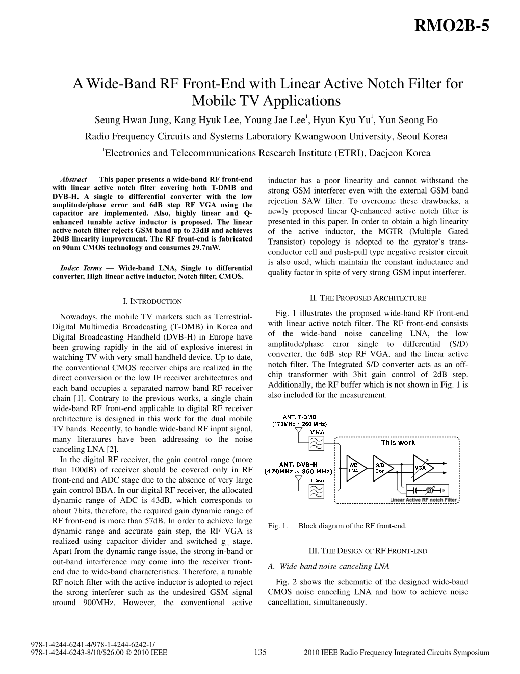 A Wide-Band RF Front-End with Linear Active Notch Filter for Mobile