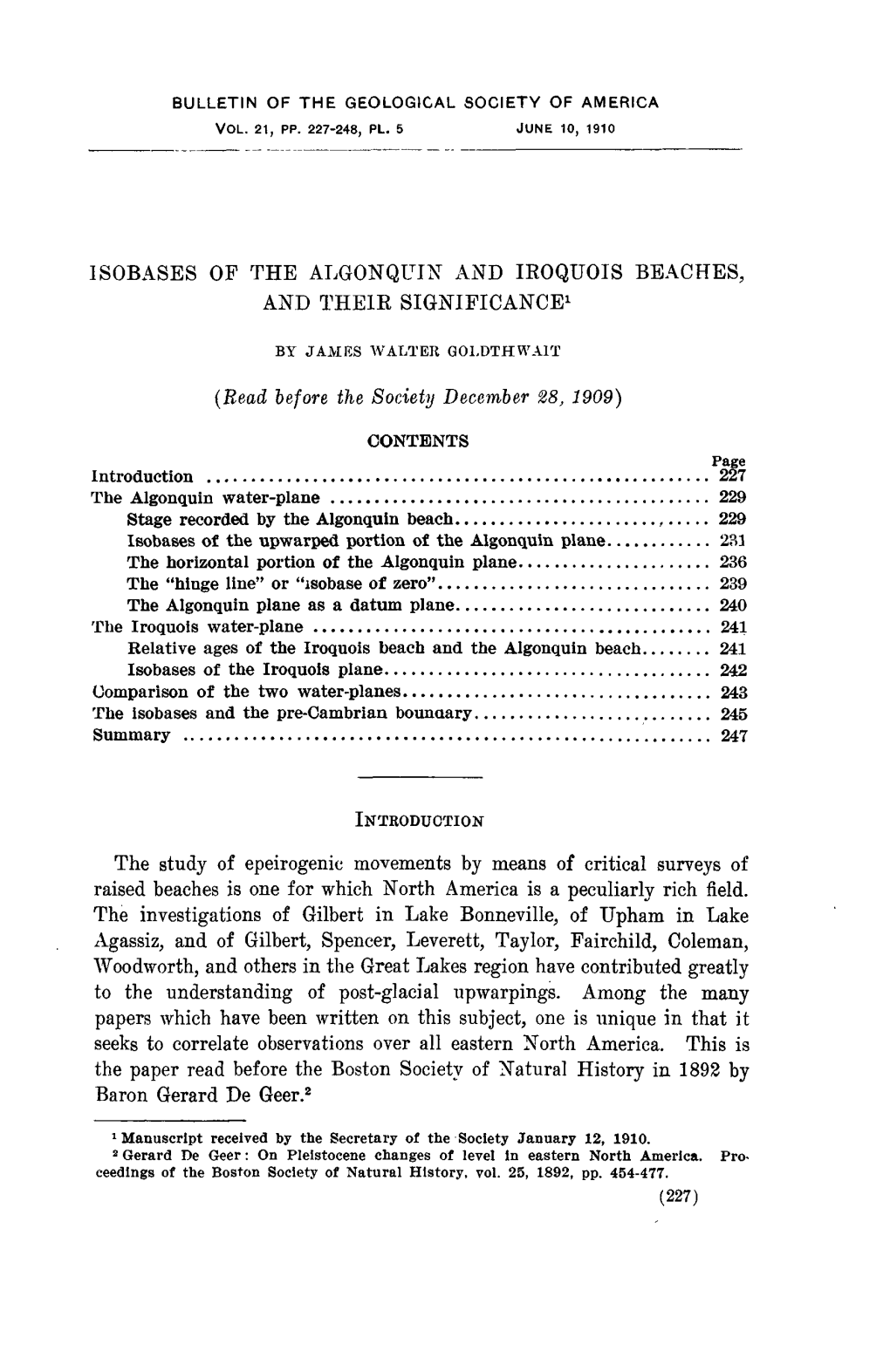 Isobases of the Algonquin and Iroquois Beaches, and Their Significance1