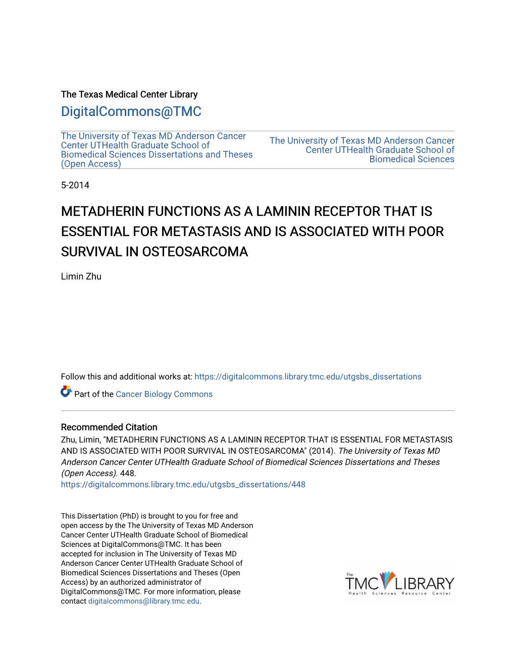 Metadherin Functions As a Laminin Receptor That Is Essential for Metastasis and Is Associated with Poor Survival in Osteosarcoma