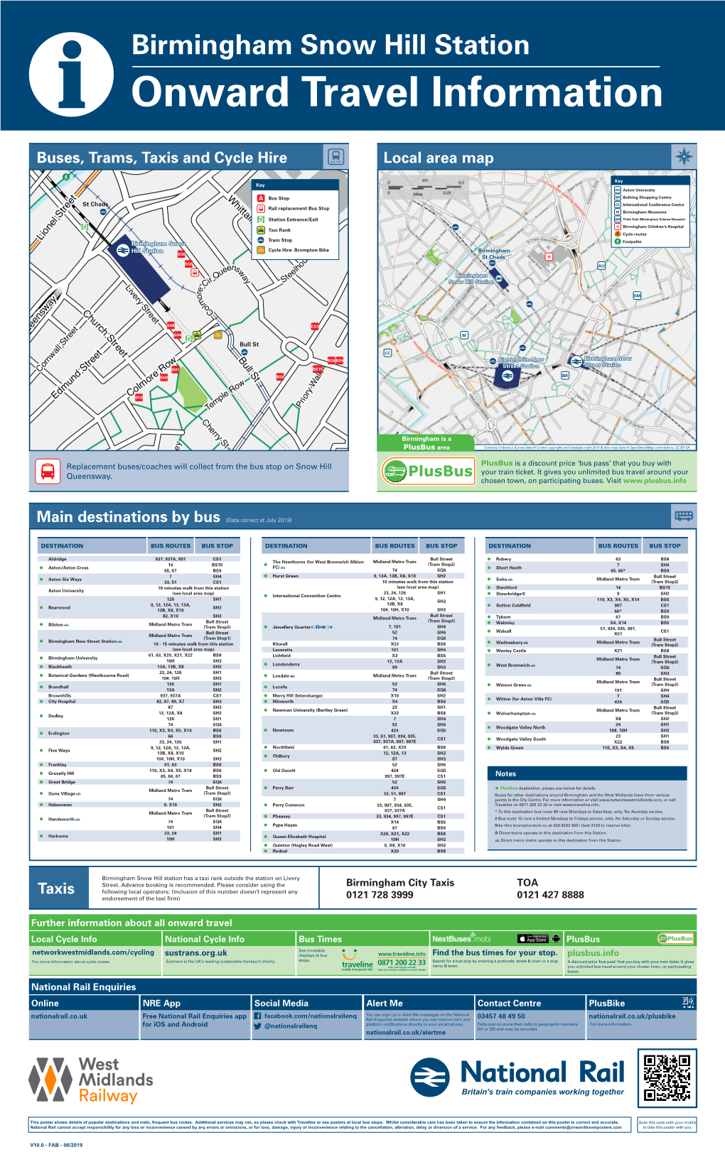 Birmingham Snow Hill Station I Onward Travel Information Buses, Trams, Taxis and Cycle Hire Local Area Map