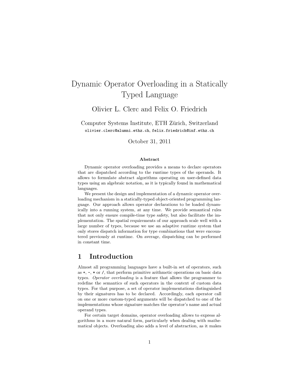 Dynamic Operator Overloading in a Statically Typed Language Olivier L