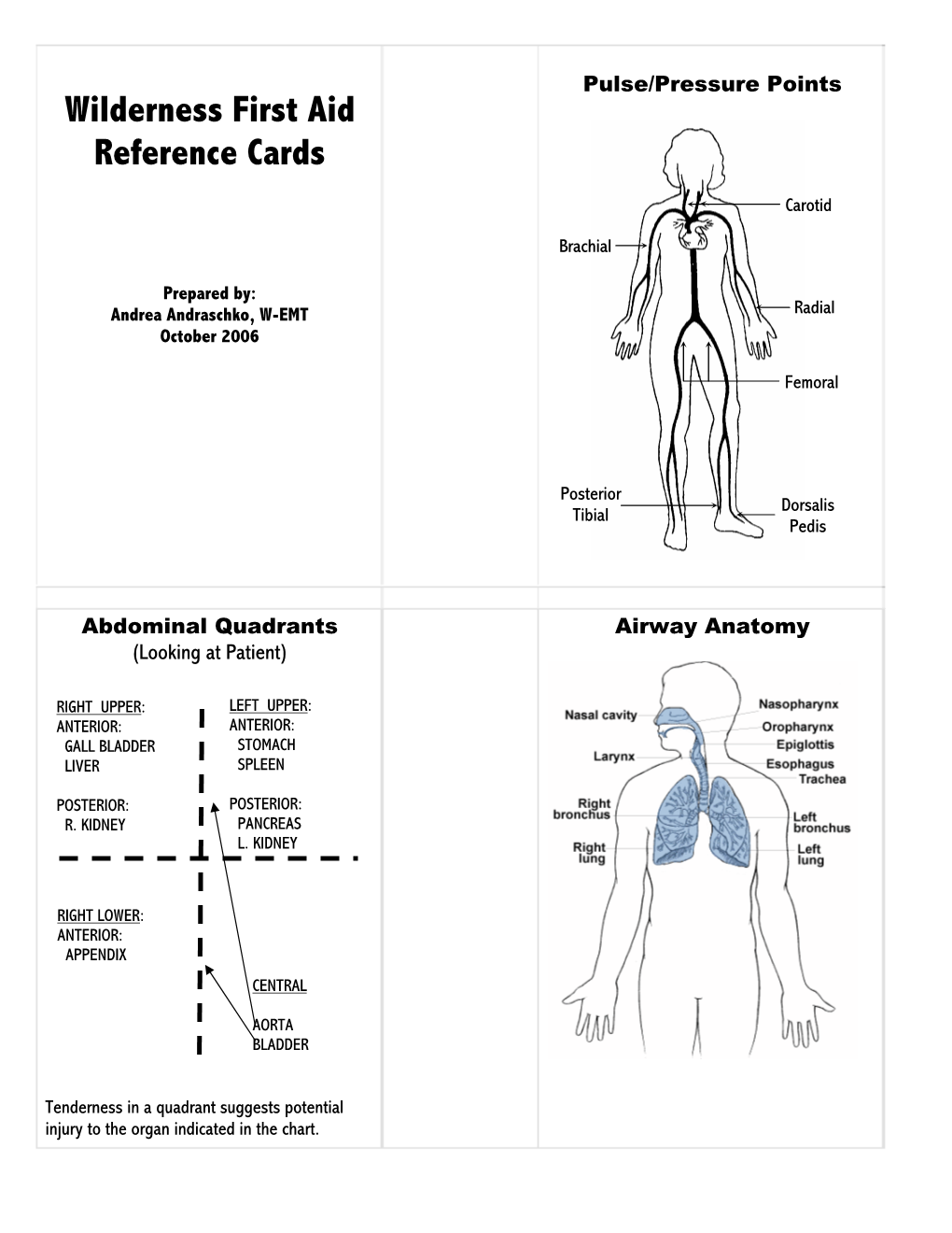 Wilderness First Aid Reference Cards