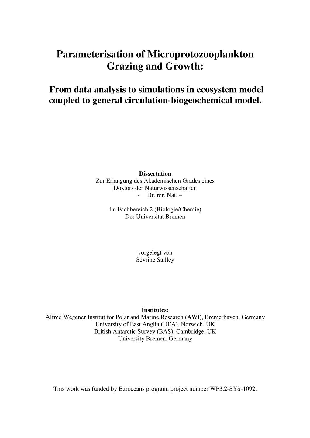 Parameterisation of Microprotozooplankton Grazing and Growth