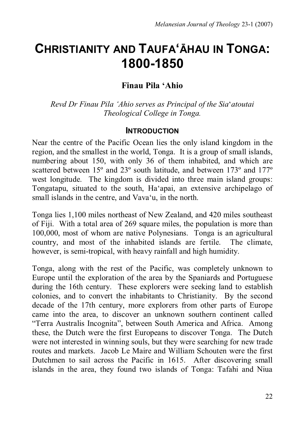 Christianity and Taufa'āhau in Tonga