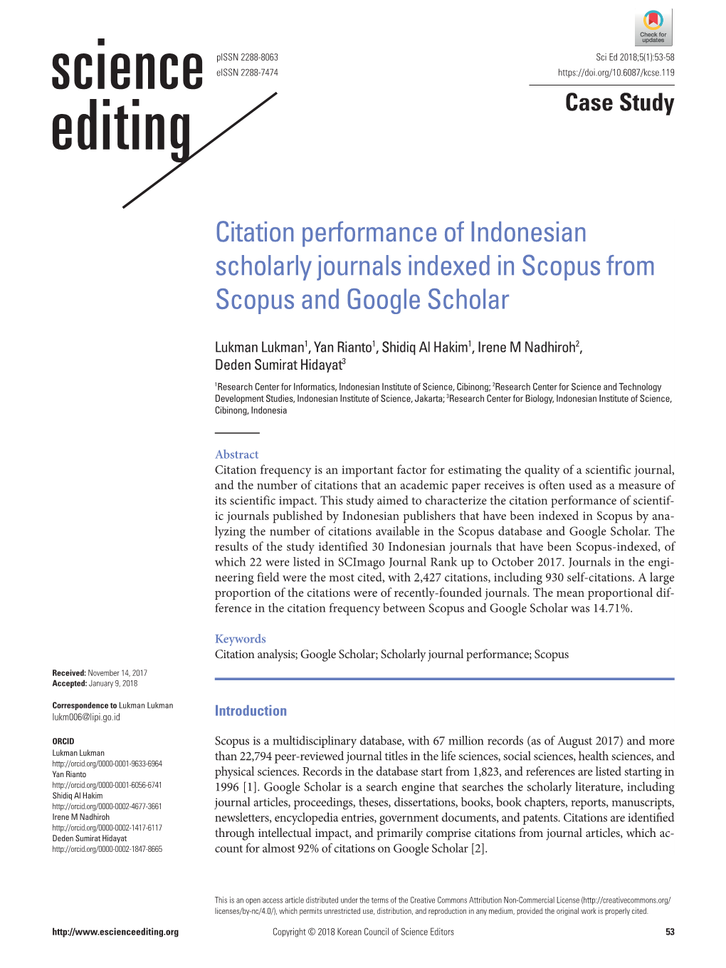 Citation Performance of Indonesian Scholarly Journals Indexed in Scopus from Scopus and Google Scholar