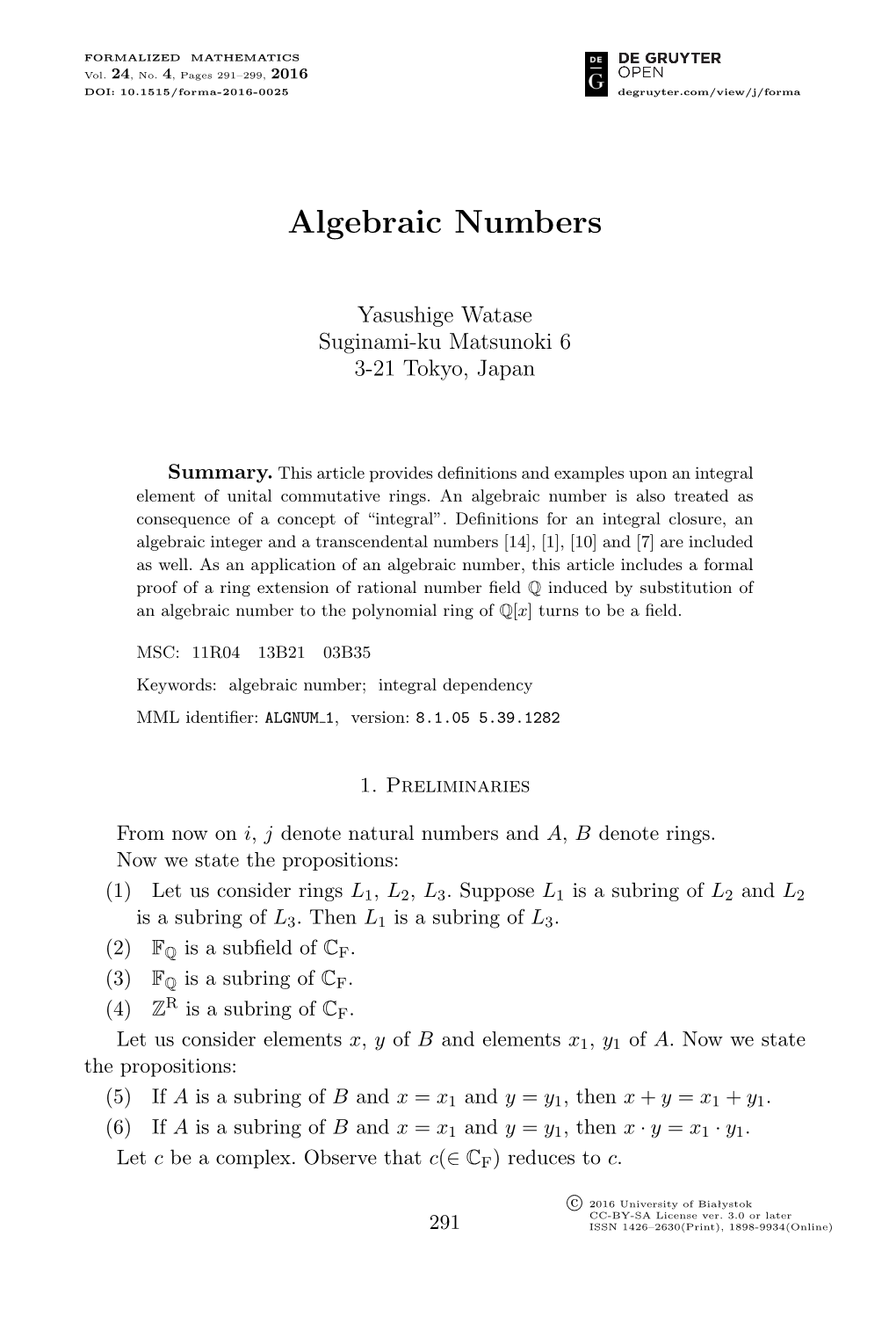 Algebraic Numbers