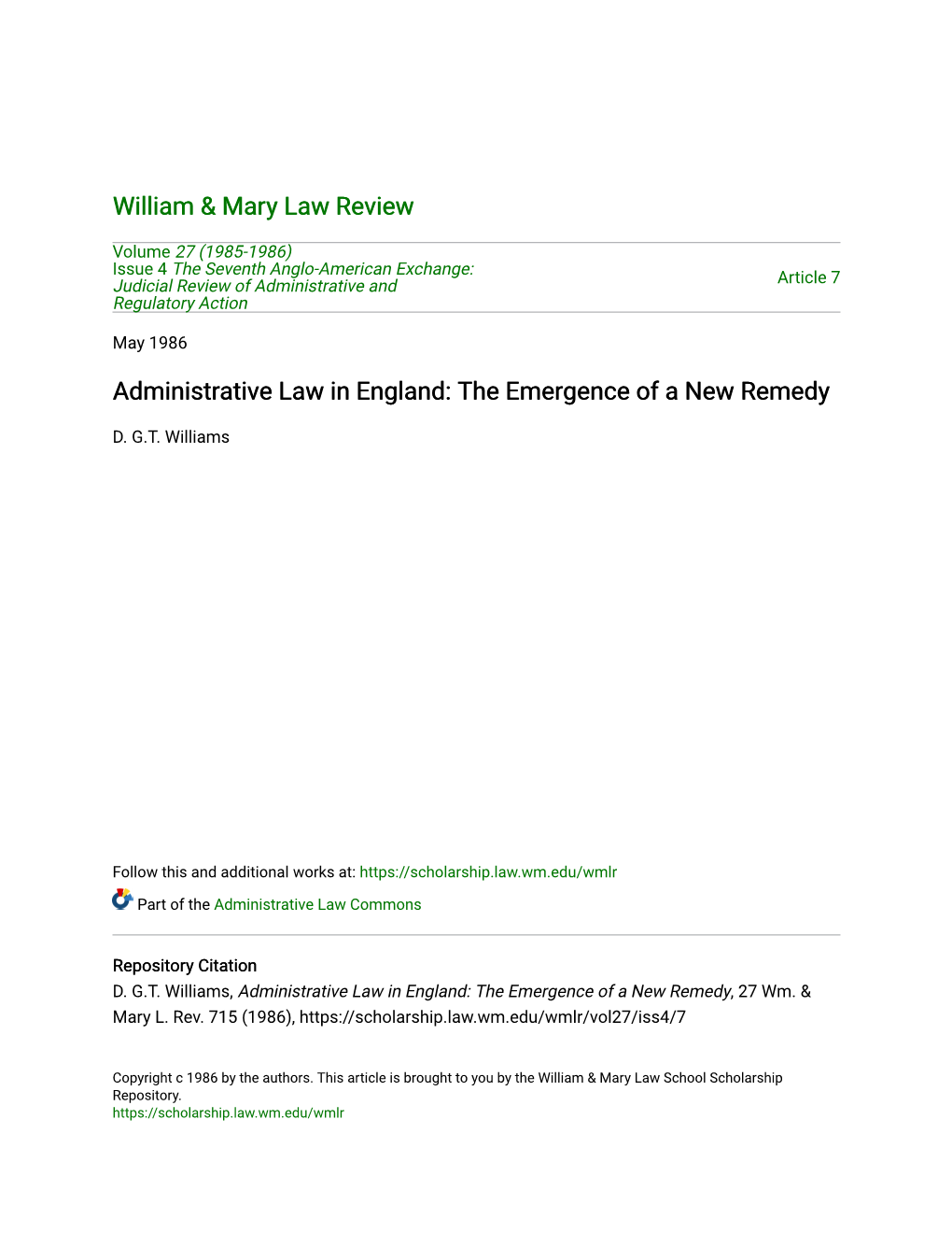 Administrative Law in England: the Emergence of a New Remedy