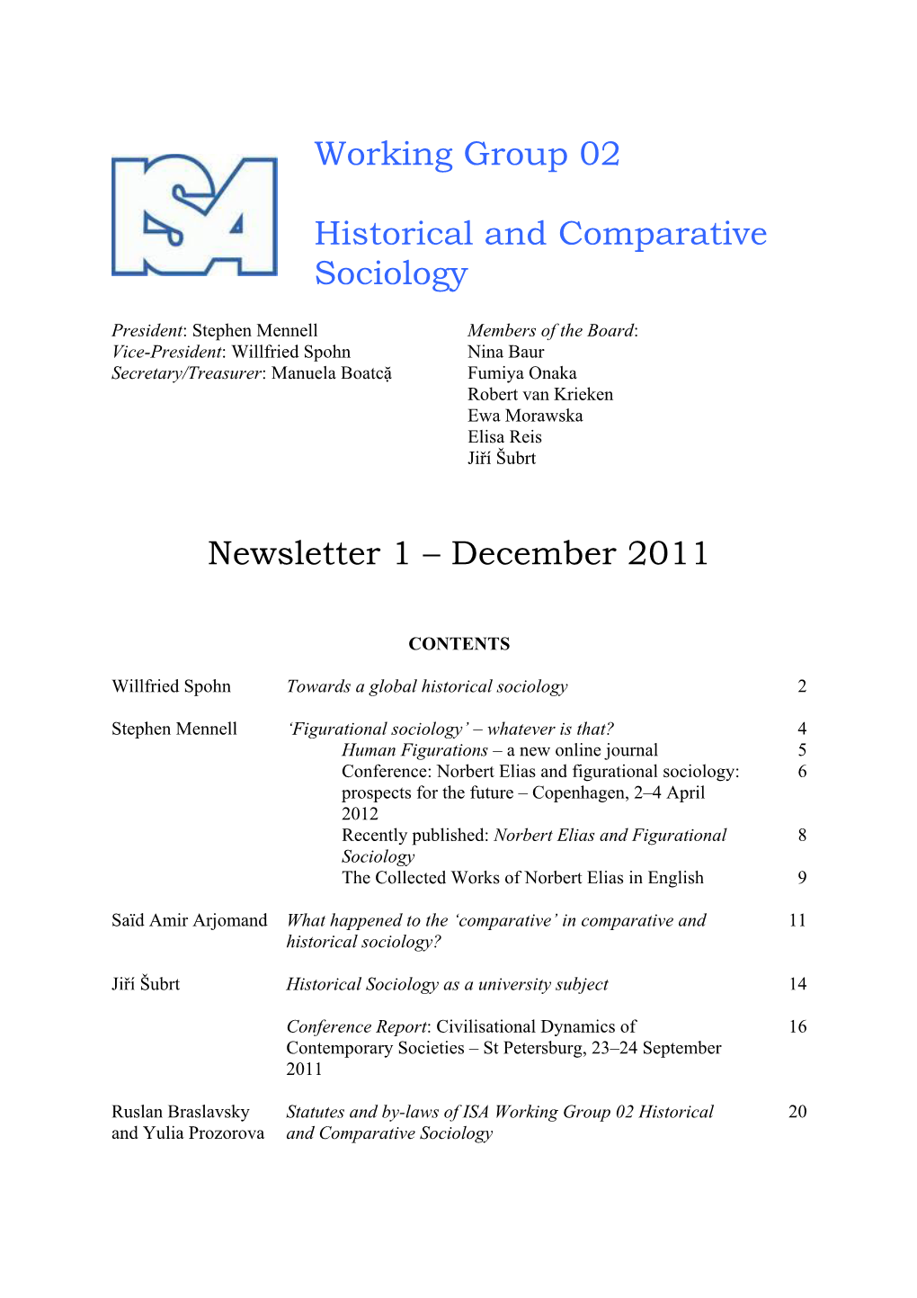 Working Group 02 Historical and Comparative Sociology Newsletter 1