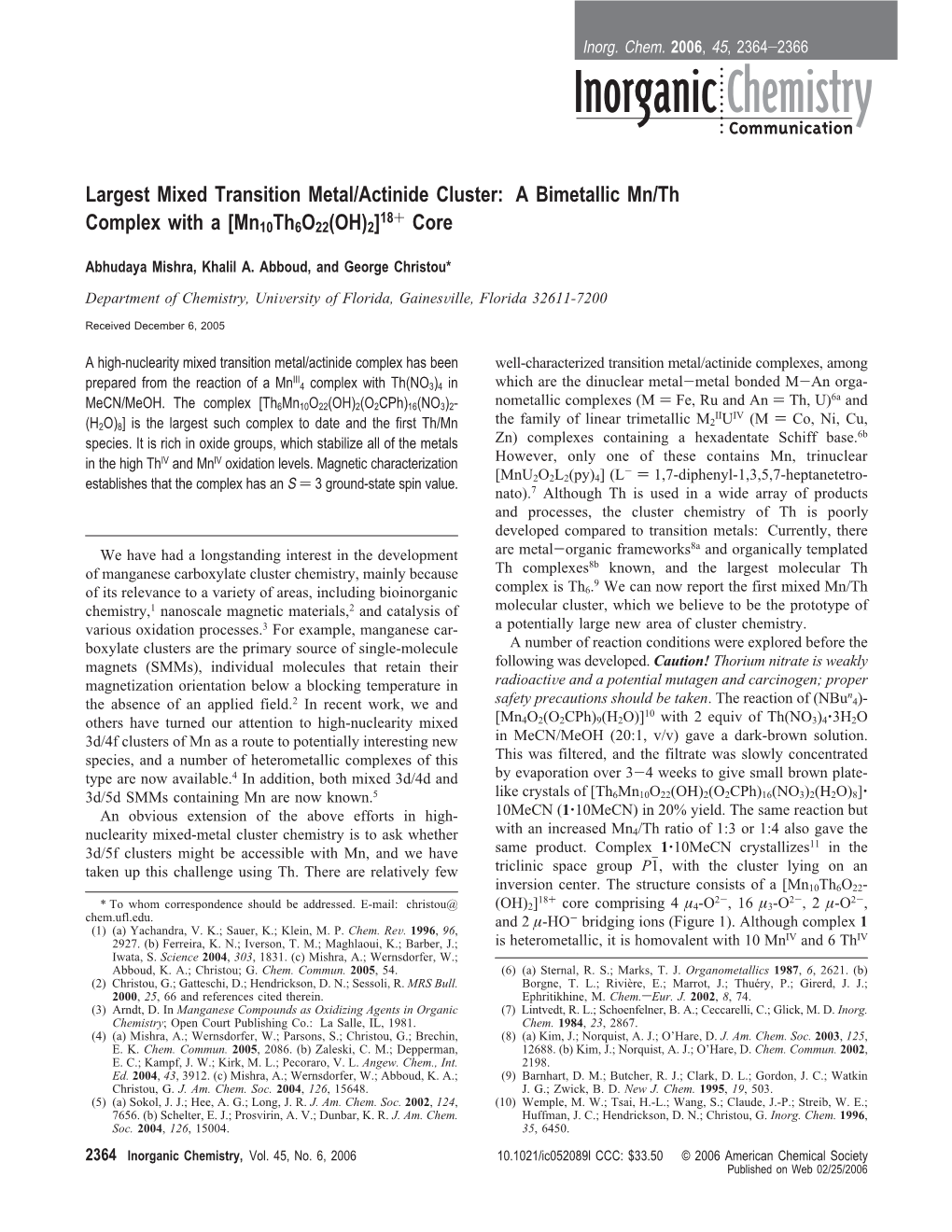 Largest Mixed Transition Metal/Actinide Cluster: a Bimetallic Mn/Th Complex with A