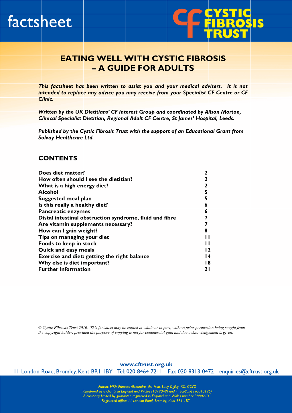 Eating Well with Cystic Fibrosis – Adults