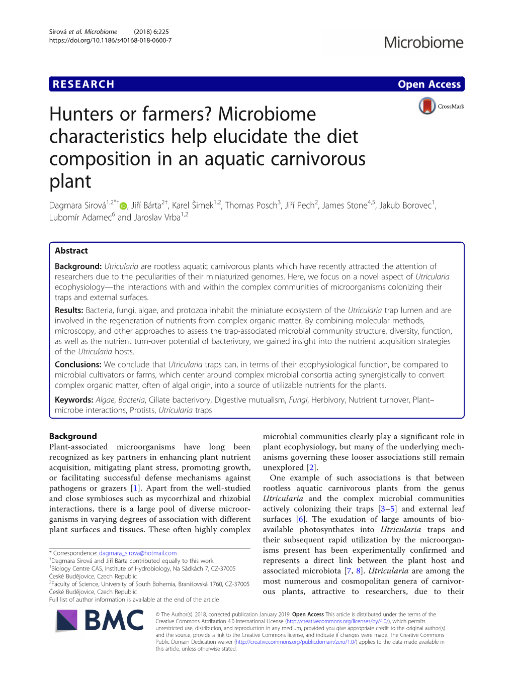 Hunters Or Farmers? Microbiome Characteristics Help Elucidate the Diet Composition in an Aquatic Carnivorous Plant