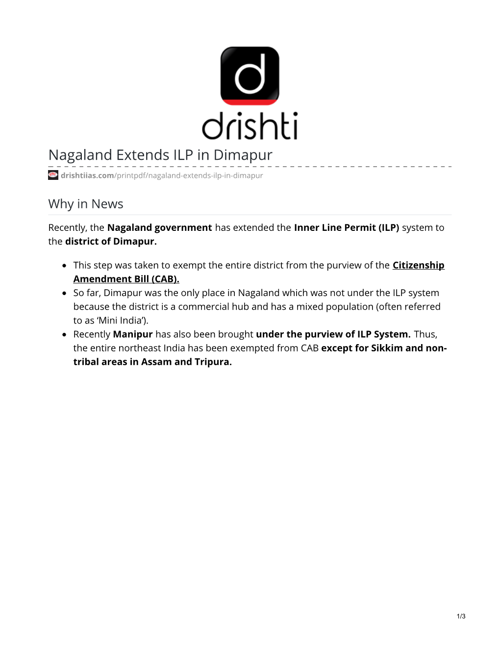 Nagaland Extends ILP in Dimapur