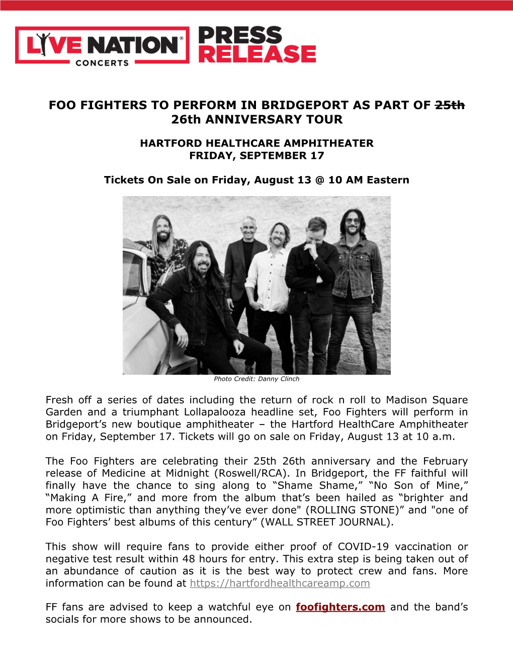 FOO FIGHTERS to PERFORM in BRIDGEPORT AS PART of 25Th 26Th ANNIVERSARY TOUR