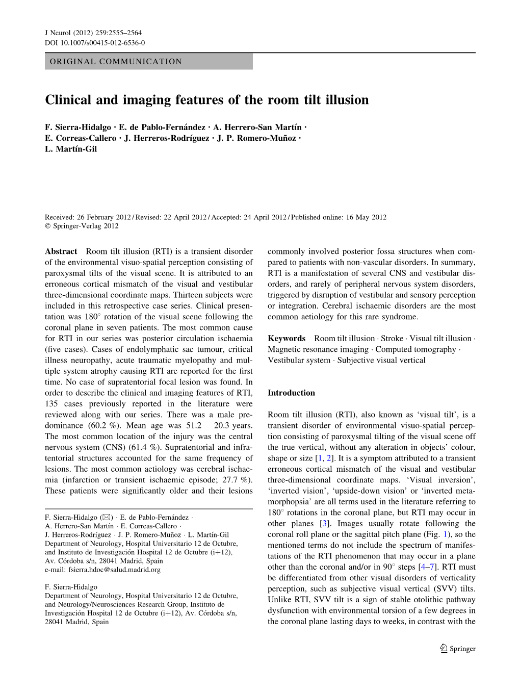 Clinical and Imaging Features of the Room Tilt Illusion