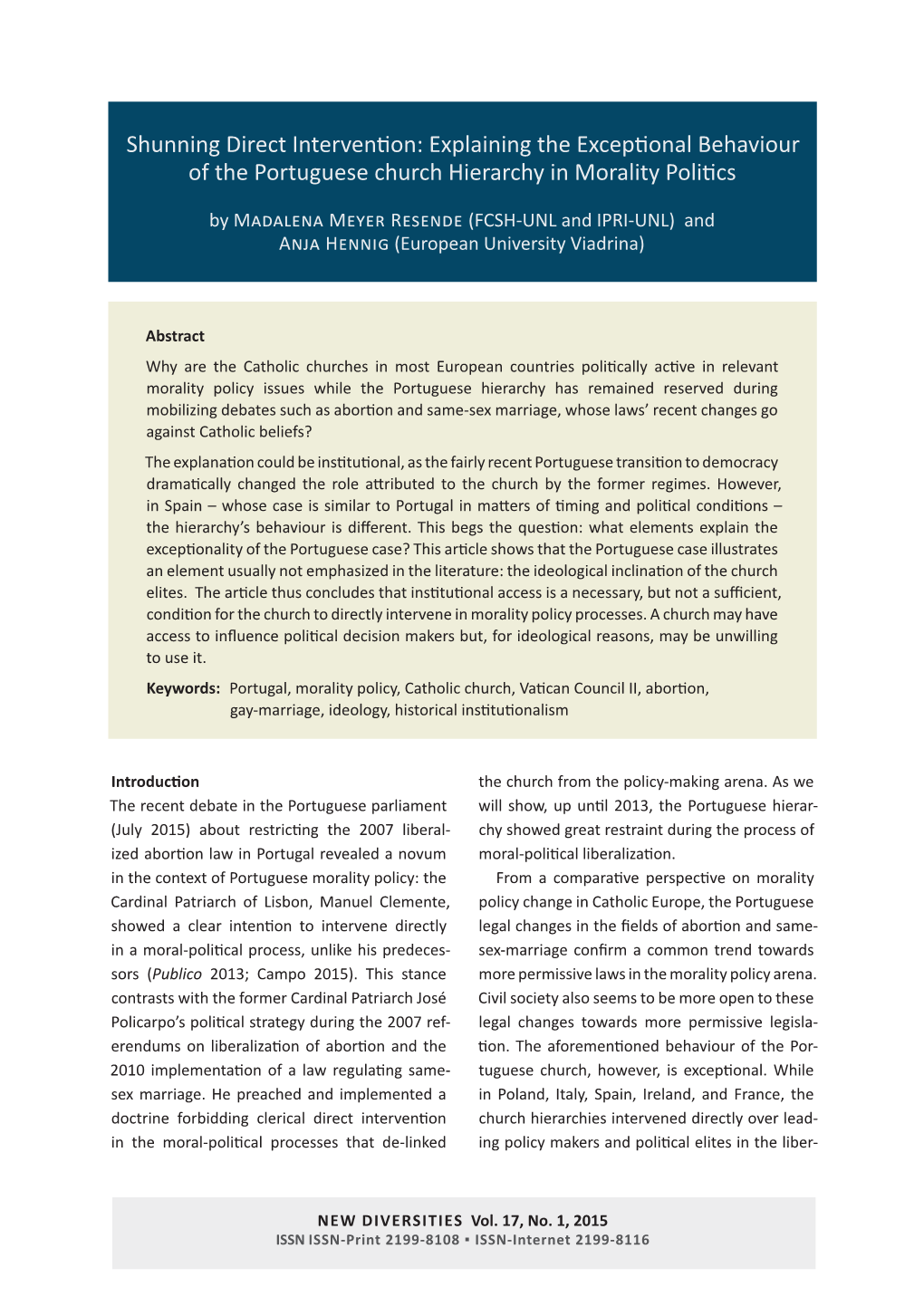 Explaining the Exceptional Behaviour of the Portuguese Church Hierarchy in Morality Politics